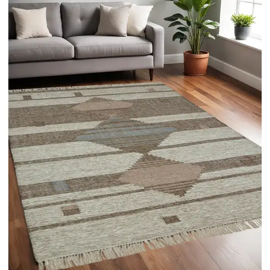 Gray Geometric Flatweave Handmade Area Rug With Fringe Photo 1