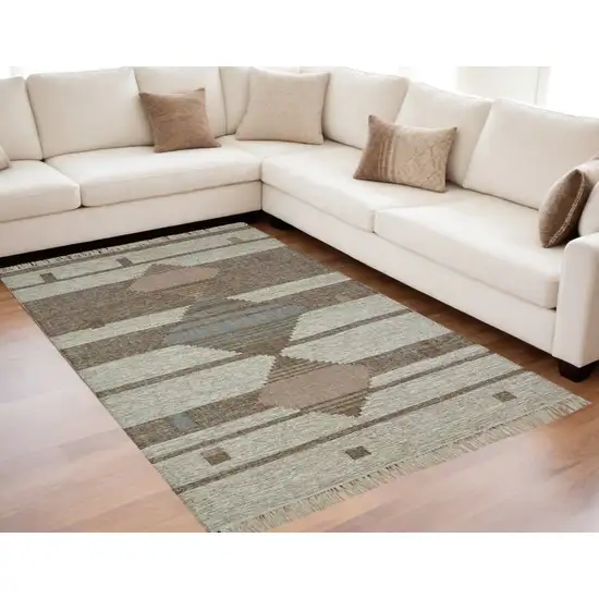 Gray Geometric Flatweave Handmade Area Rug With Fringe Photo 1