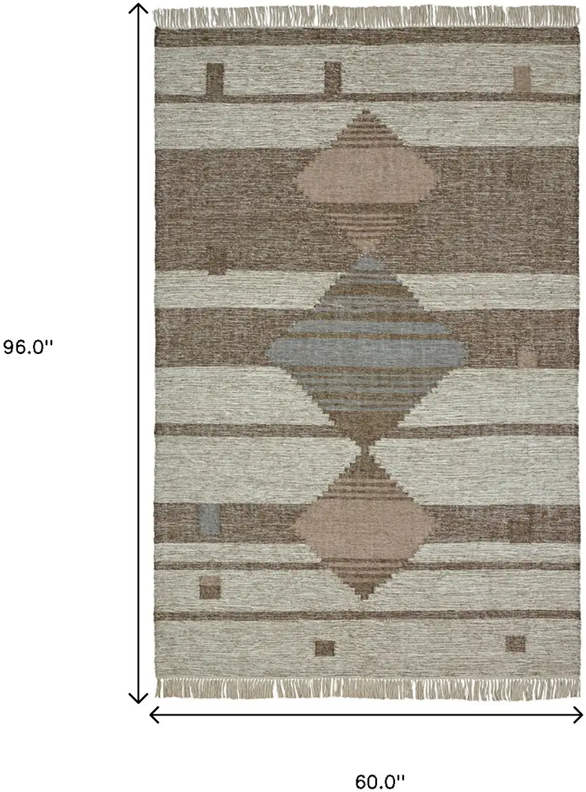 Grey Geometric Flatweave Handmade Stain Resistant Area Rug With Fringe Photo 7