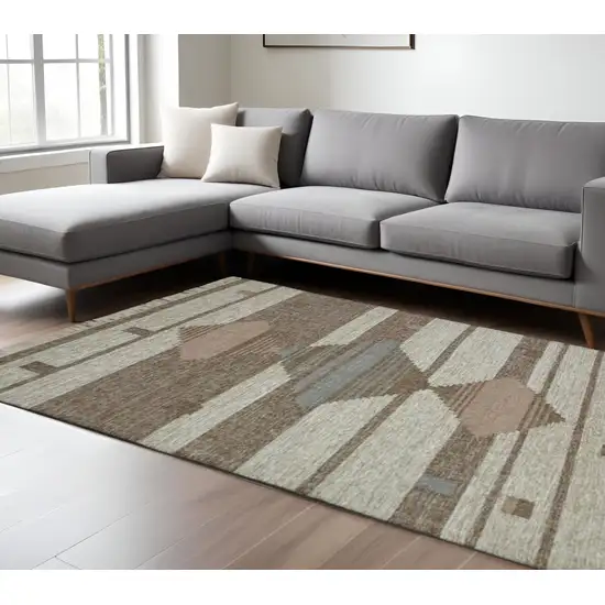 Gray And Brown Geometric Flatweave Handmade Area Rug With Fringe Photo 1