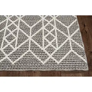 Photo of Grey Geometric Lines Runner Rug