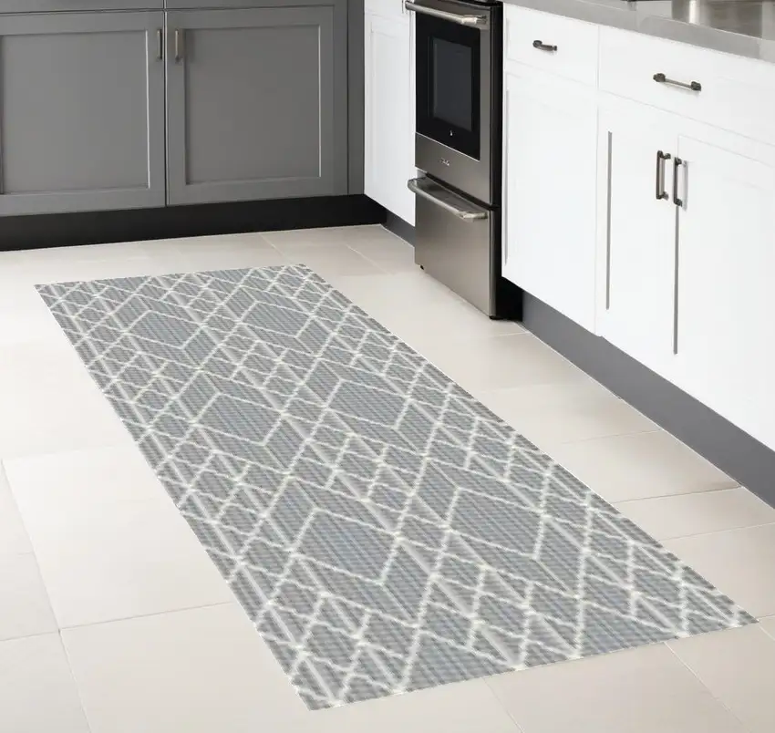 Grey Geometric Lines Runner Rug Photo 1
