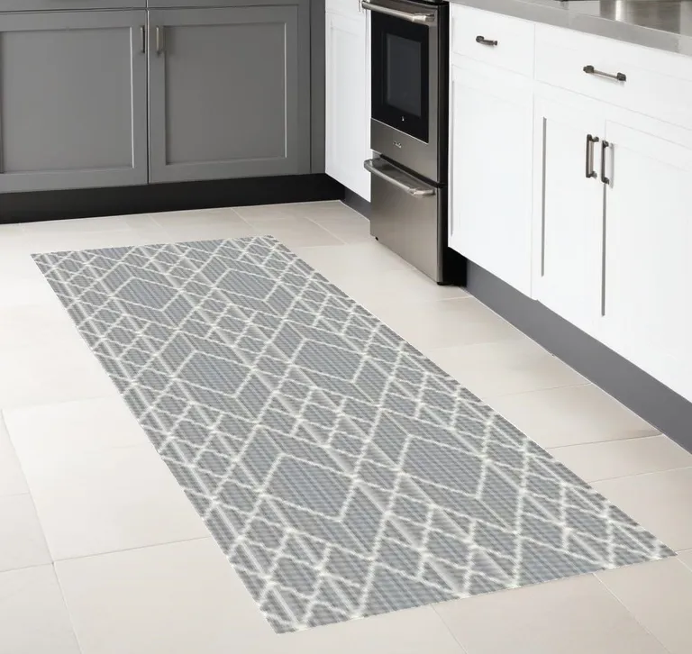 Grey Geometric Lines Runner Rug Photo 4
