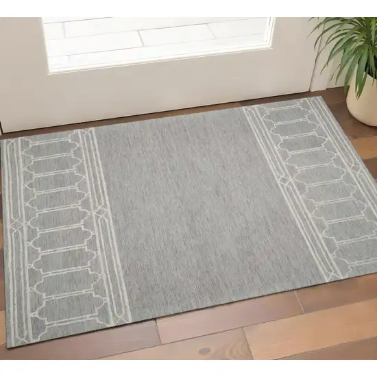 Gray And Ivory Wool Geometric Hand Tufted Area Rug Photo 1