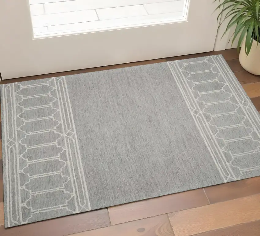 Gray And Ivory Wool Geometric Hand Tufted Area Rug Photo 1