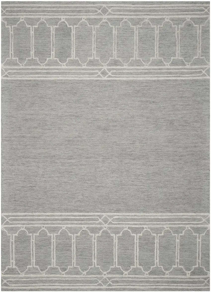Grey Geometric Pattern Wool Area Rug Photo 2