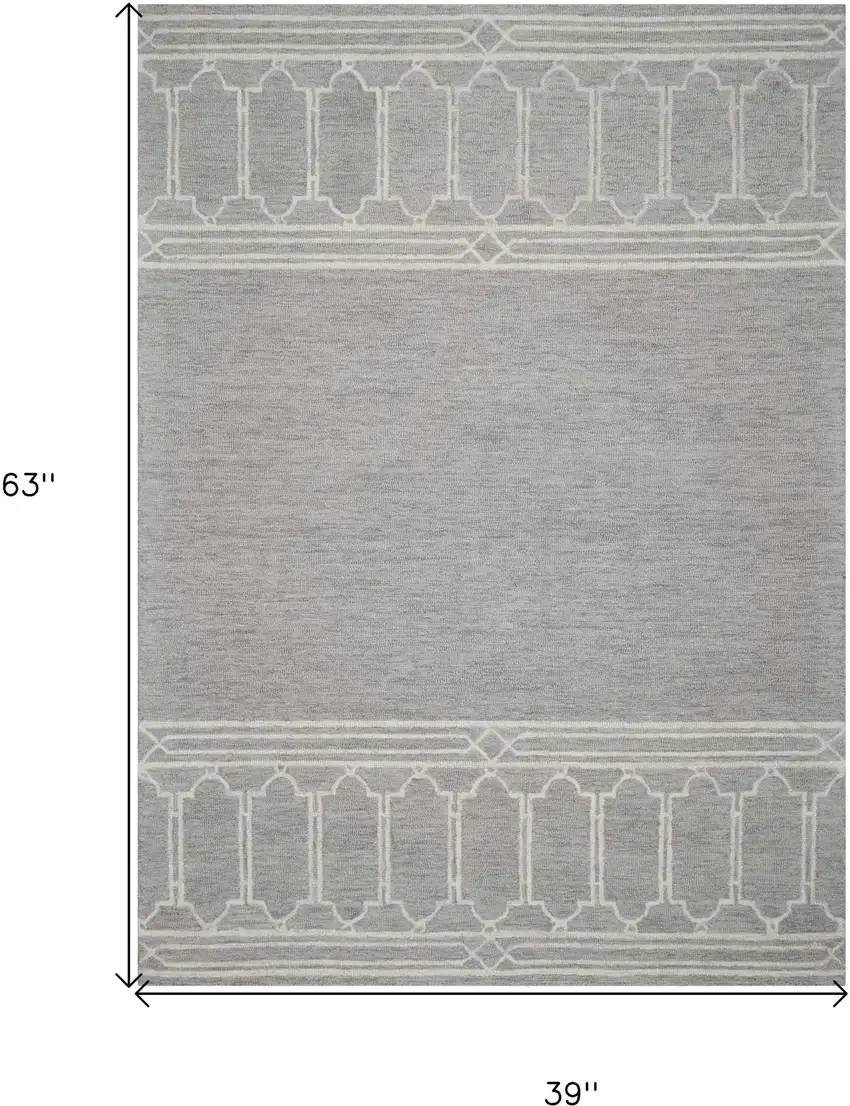 Grey Geometric Pattern Wool Area Rug Photo 3
