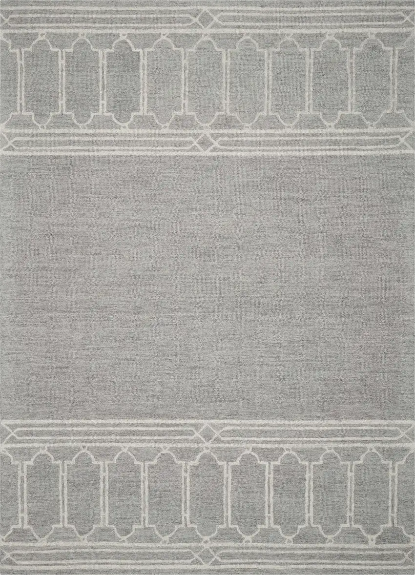 Grey Geometric Pattern Wool Area Rug Photo 1