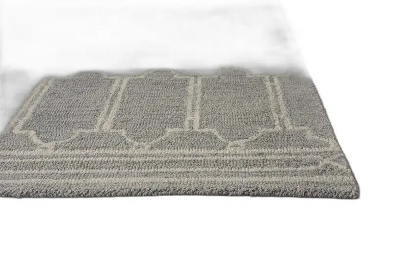 Grey Geometric Pattern Wool Area Rug Photo 4