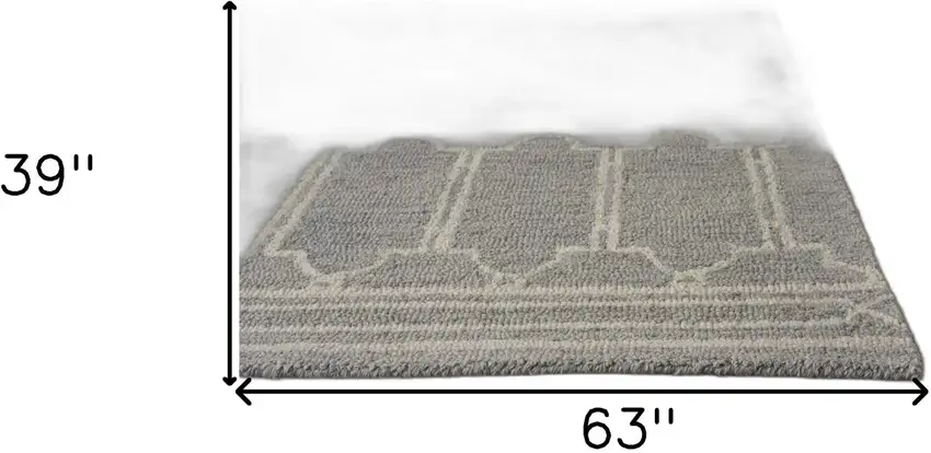 Grey Geometric Pattern Wool Area Rug Photo 7
