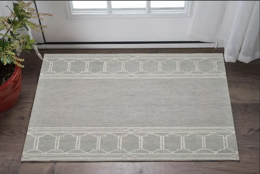 Grey Geometric Pattern Wool Area Rug Photo 1