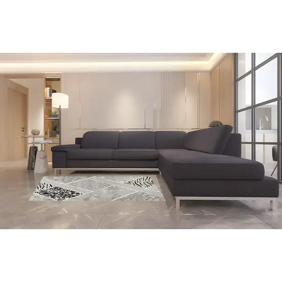 Grey Geometric Power Loom Stain Resistant Area Rug Photo 2