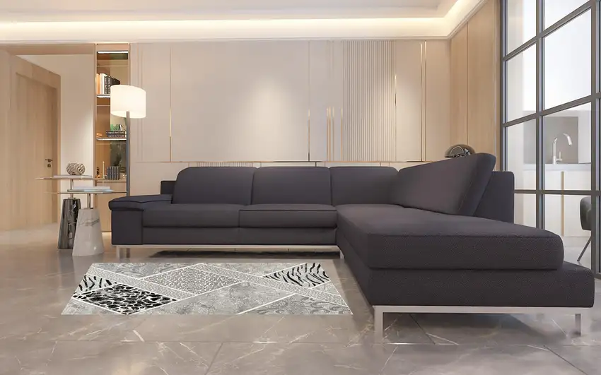 Grey Geometric Power Loom Stain Resistant Area Rug Photo 2