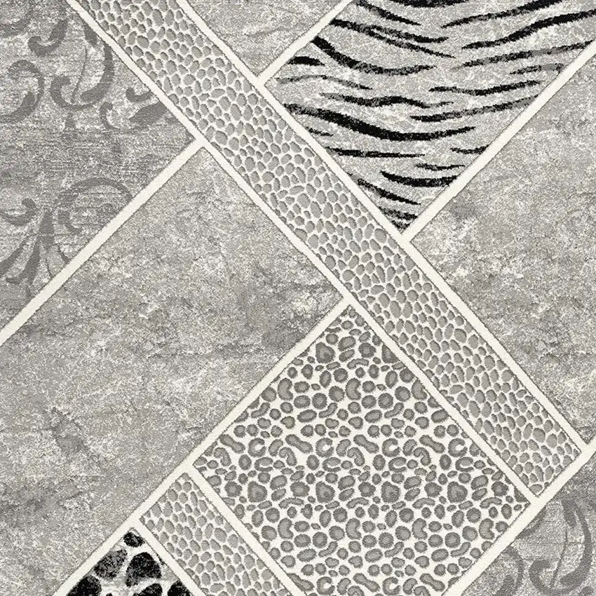 Grey Geometric Power Loom Stain Resistant Area Rug Photo 5