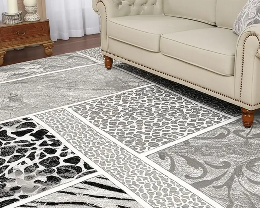 Grey Geometric Power Loom Stain Resistant Area Rug Photo 1