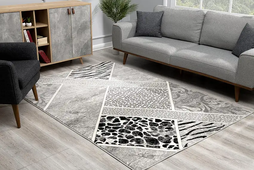 Grey Geometric Power Loom Stain Resistant Area Rug Photo 6
