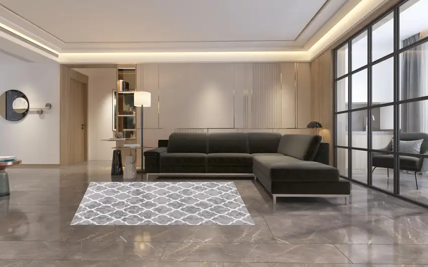 Grey Geometric Power Loom Stain Resistant Area Rug Photo 2