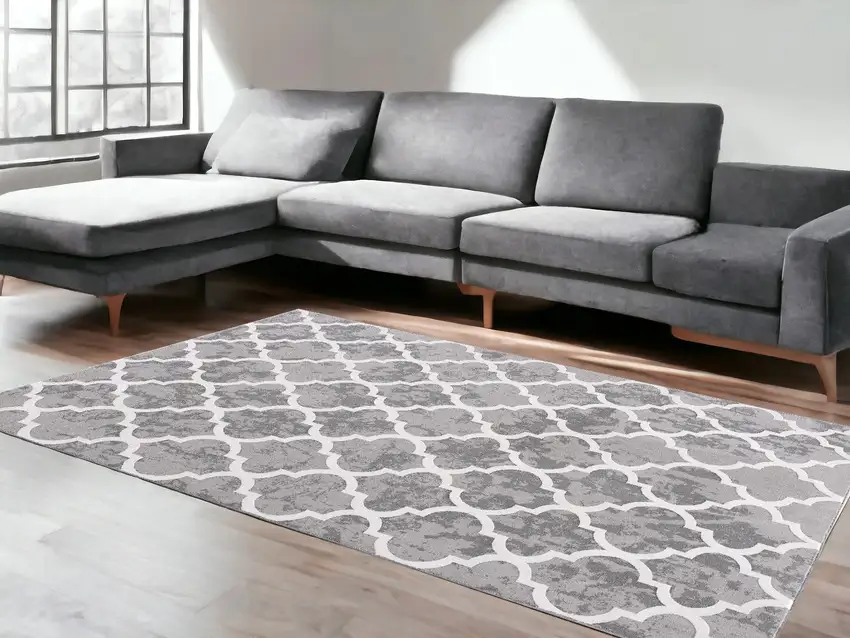 Grey Geometric Power Loom Stain Resistant Area Rug Photo 1