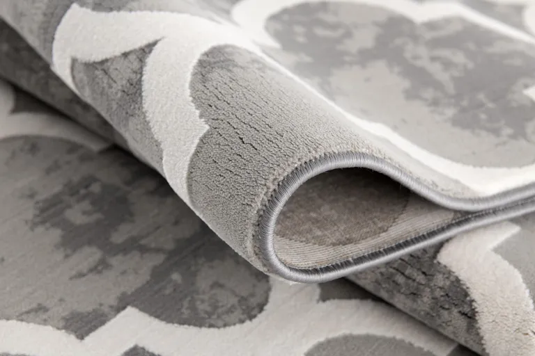 Grey Geometric Power Loom Stain Resistant Area Rug Photo 5