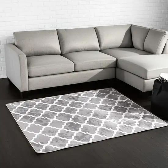 Grey Geometric Power Loom Stain Resistant Area Rug Photo 1