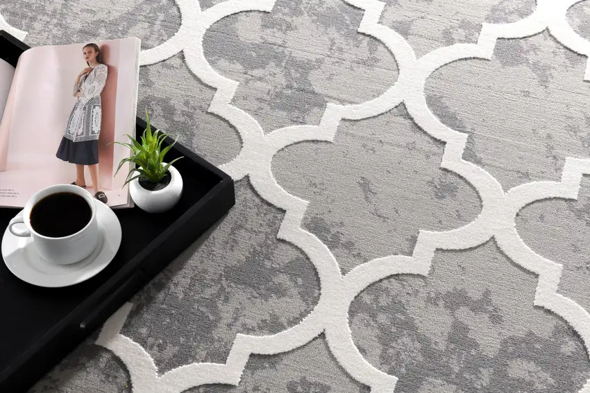 Grey Geometric Power Loom Stain Resistant Area Rug Photo 8