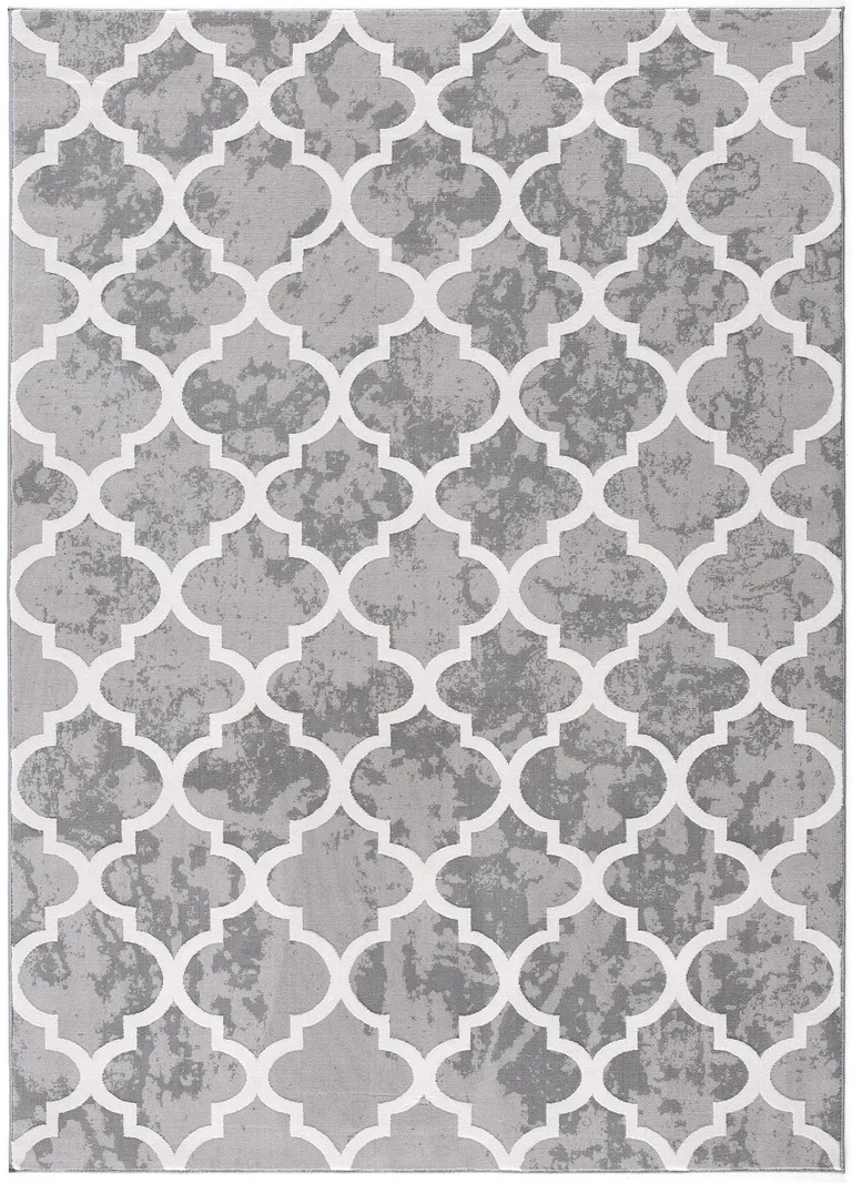 Grey Geometric Power Loom Stain Resistant Area Rug Photo 2