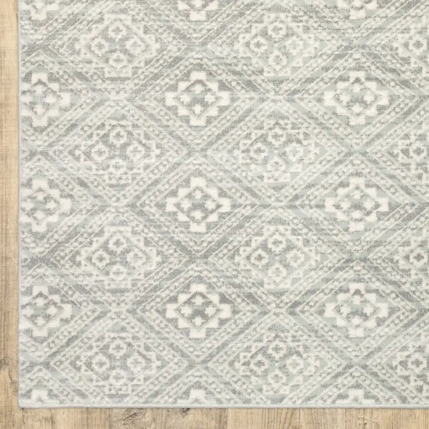 Grey Geometric Power Loom Stain Resistant Area Rug Photo 3