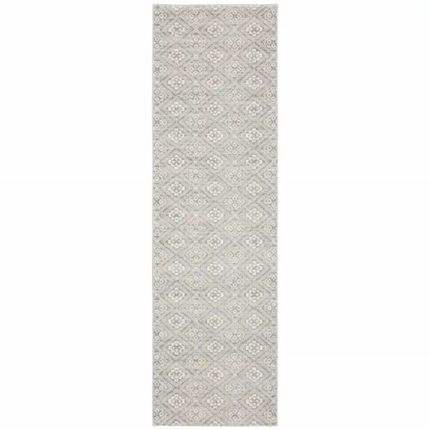 Grey Geometric Power Loom Stain Resistant Runner Rug Photo 1