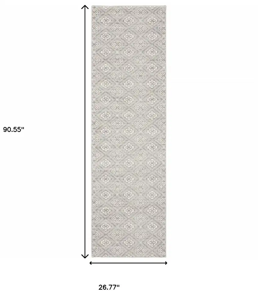 Grey Geometric Power Loom Stain Resistant Runner Rug Photo 8