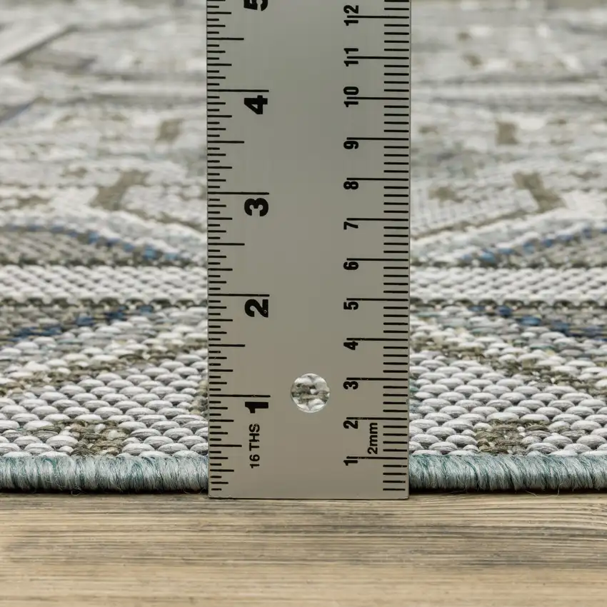 Grey Geometric Stain Resistant Indoor Outdoor Area Rug Photo 9