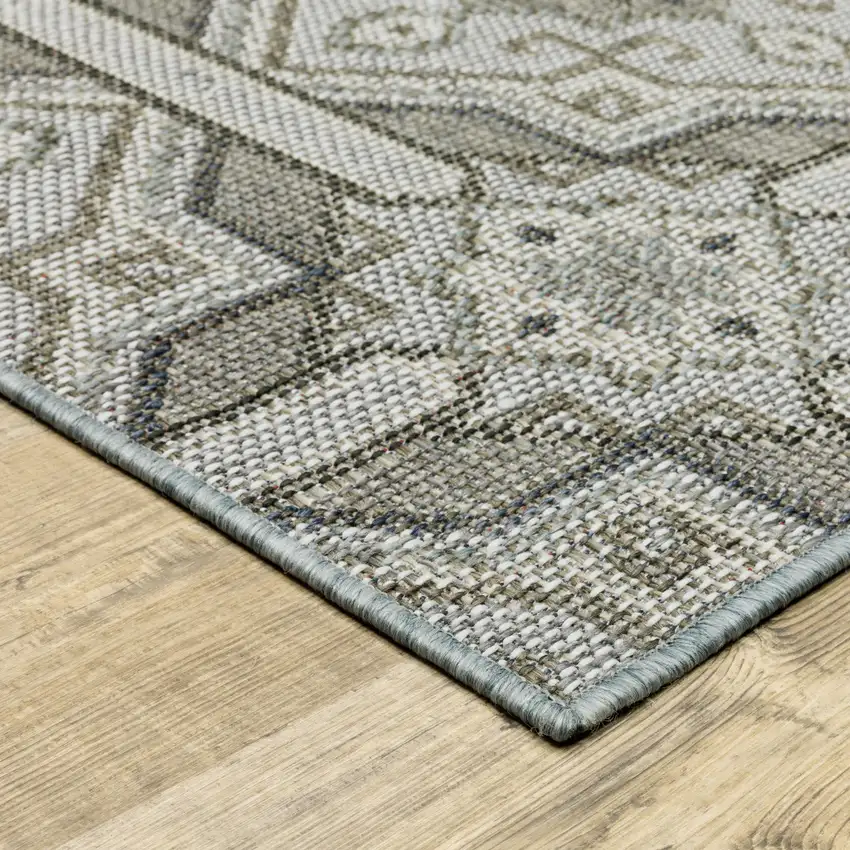 Grey Geometric Stain Resistant Indoor Outdoor Area Rug Photo 5