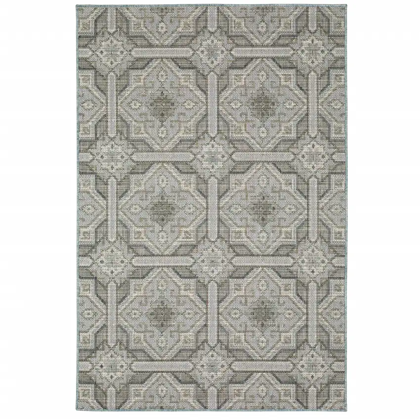 Grey Geometric Stain Resistant Indoor Outdoor Area Rug Photo 1