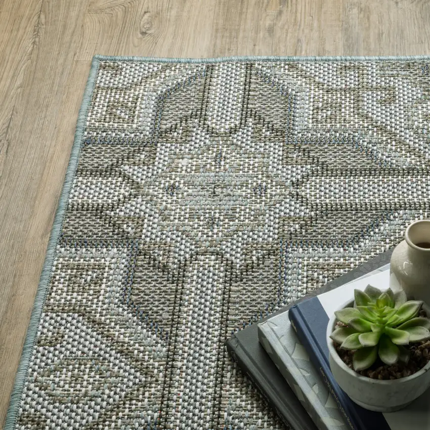 Grey Geometric Stain Resistant Indoor Outdoor Area Rug Photo 7