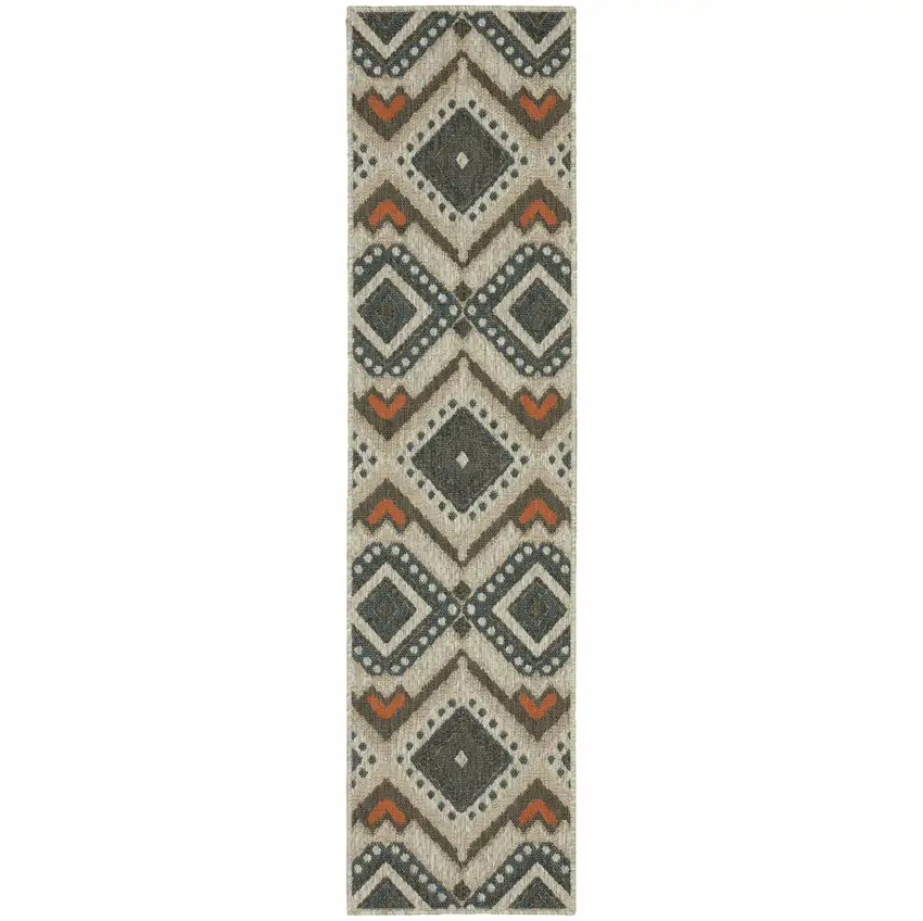 Grey Geometric Stain Resistant Indoor Outdoor Area Rug Photo 2