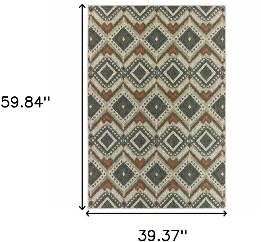 Grey Geometric Stain Resistant Indoor Outdoor Area Rug Photo 10