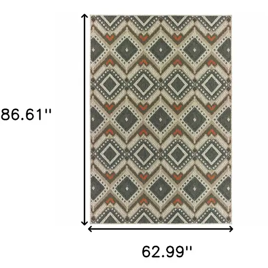 Gray Geometric Stain Resistant Indoor Outdoor Area Rug Photo 3