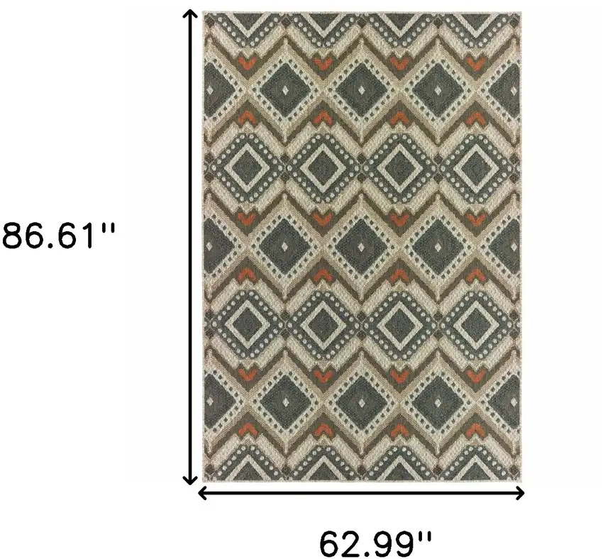 Gray Geometric Stain Resistant Indoor Outdoor Area Rug Photo 3