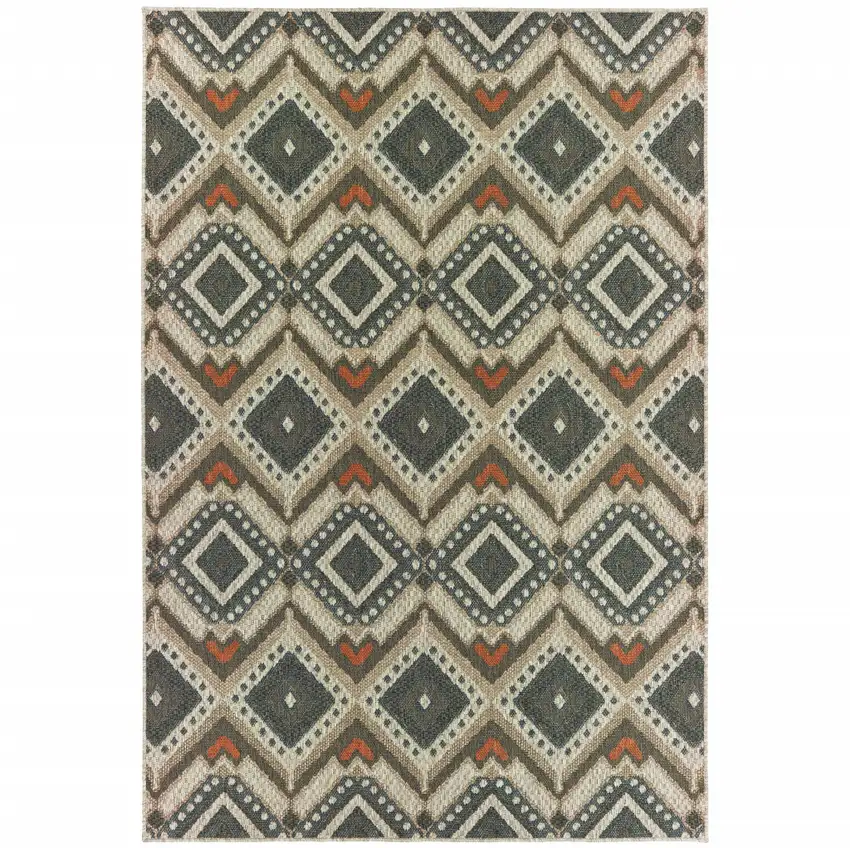 Grey Geometric Stain Resistant Indoor Outdoor Area Rug Photo 1
