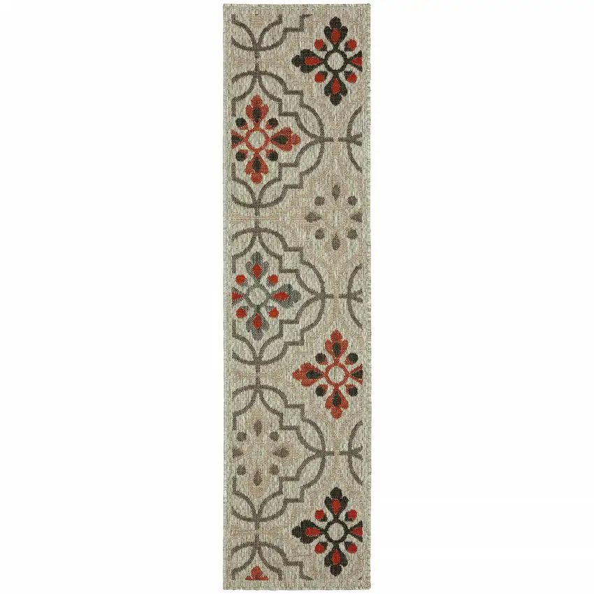 Grey Geometric Stain Resistant Indoor Outdoor Area Rug Photo 1