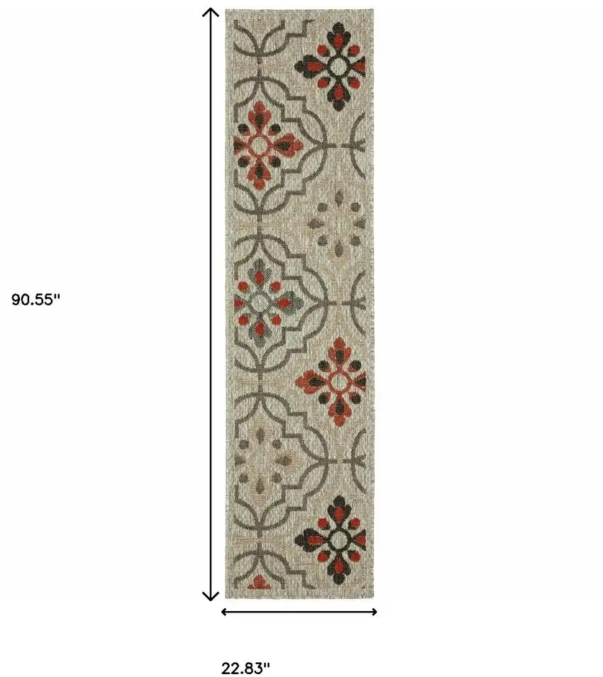 Grey Geometric Stain Resistant Indoor Outdoor Area Rug Photo 5