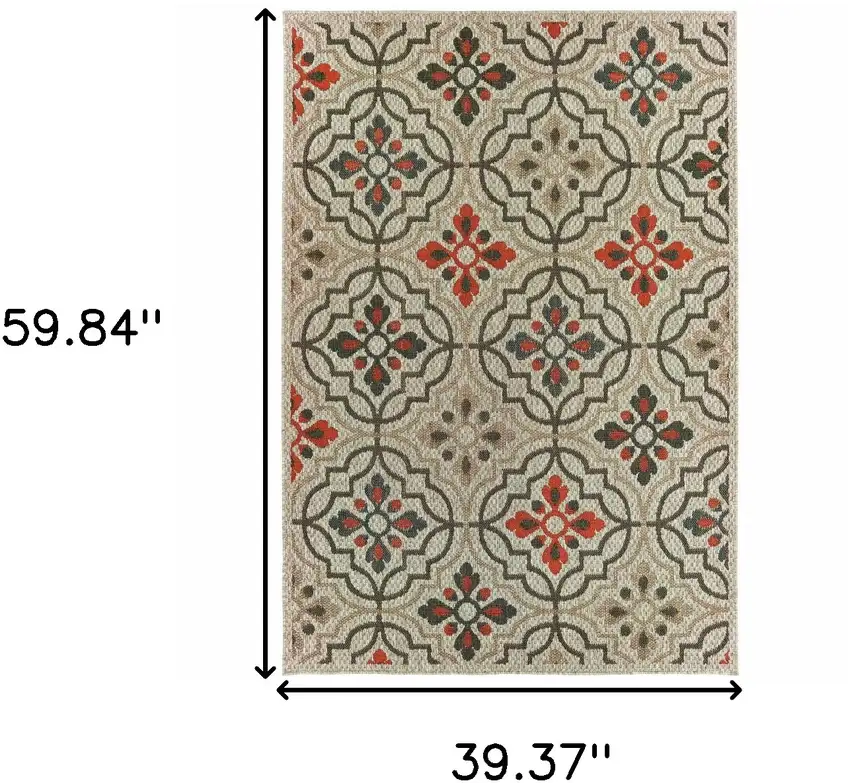 Grey Geometric Stain Resistant Indoor Outdoor Area Rug Photo 5