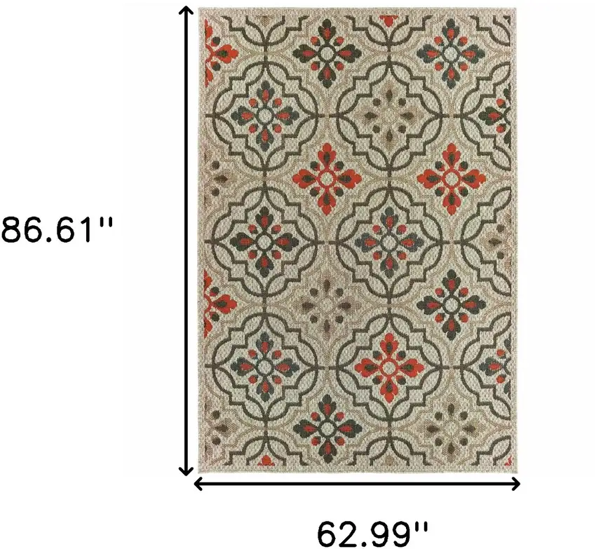 Grey Geometric Stain Resistant Indoor Outdoor Area Rug Photo 5