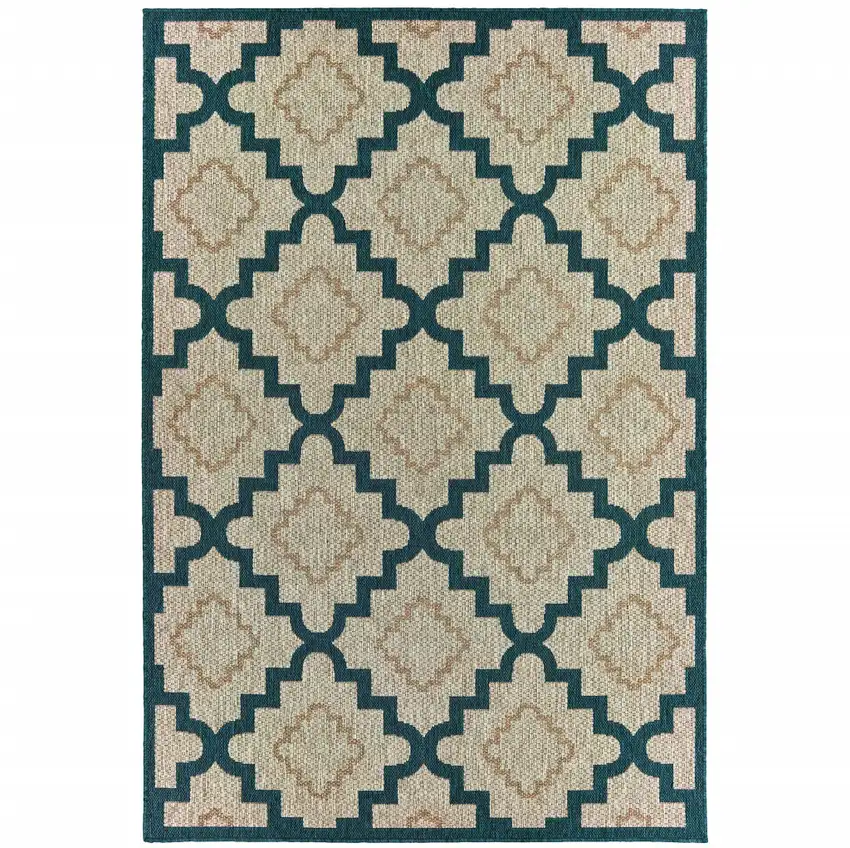 Grey Geometric Stain Resistant Indoor Outdoor Area Rug Photo 1