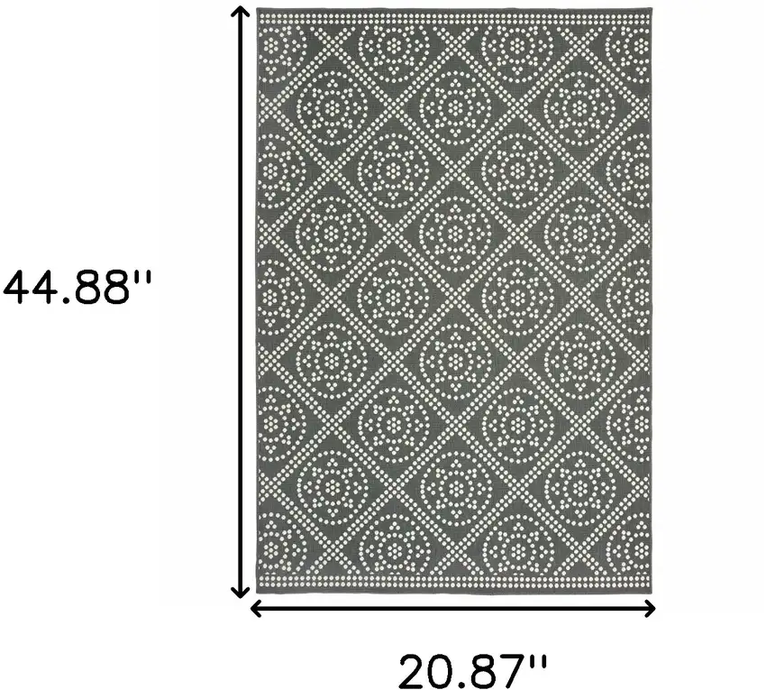 Grey Geometric Stain Resistant Indoor Outdoor Area Rug Photo 5