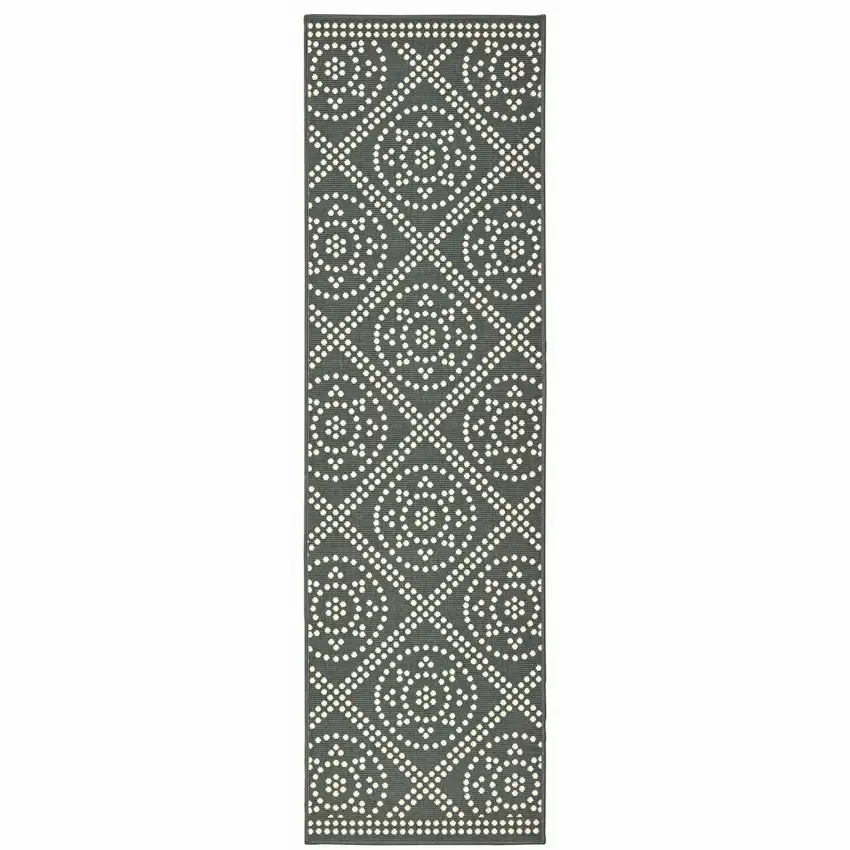 Grey Geometric Stain Resistant Indoor Outdoor Area Rug Photo 1