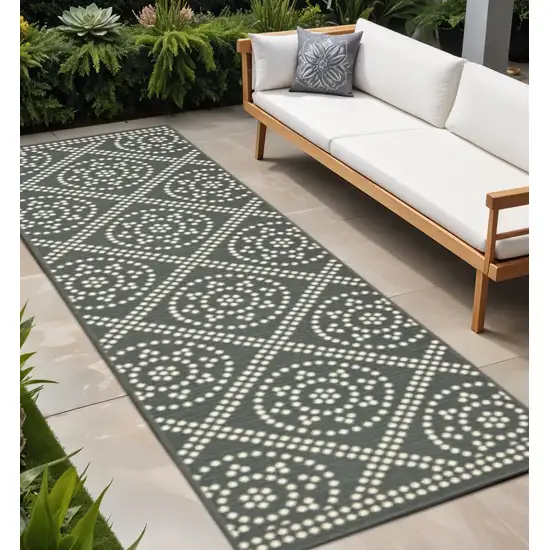 Gray and Ivory Geometric Stain Resistant Indoor Outdoor Area Rug Photo 1