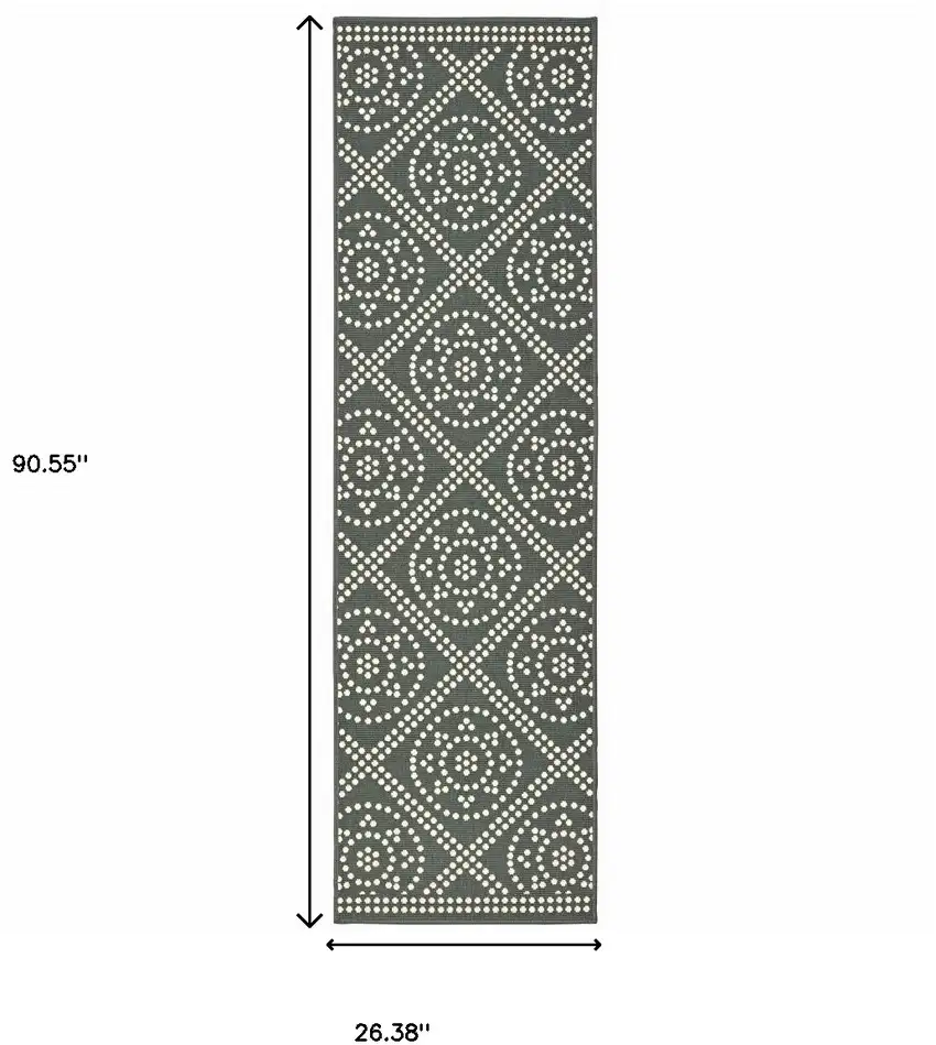 Grey Geometric Stain Resistant Indoor Outdoor Area Rug Photo 4