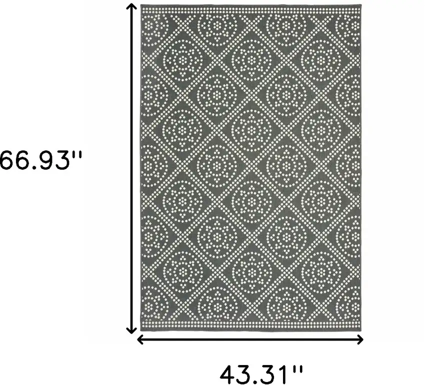 Grey Geometric Stain Resistant Indoor Outdoor Area Rug Photo 5