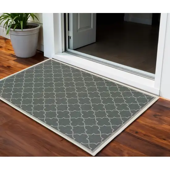 Gray and Ivory Geometric Stain Resistant Indoor Outdoor Area Rug Photo 1