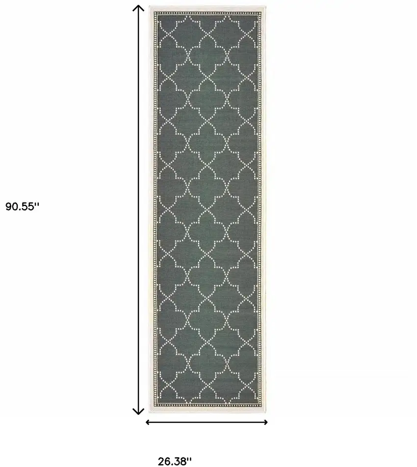 Grey Geometric Stain Resistant Indoor Outdoor Area Rug Photo 4